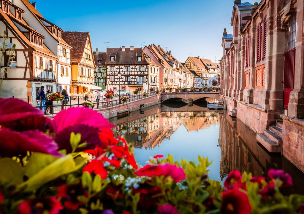 Beautiful town of Colmar in Alsace province of France on a summer sunny day