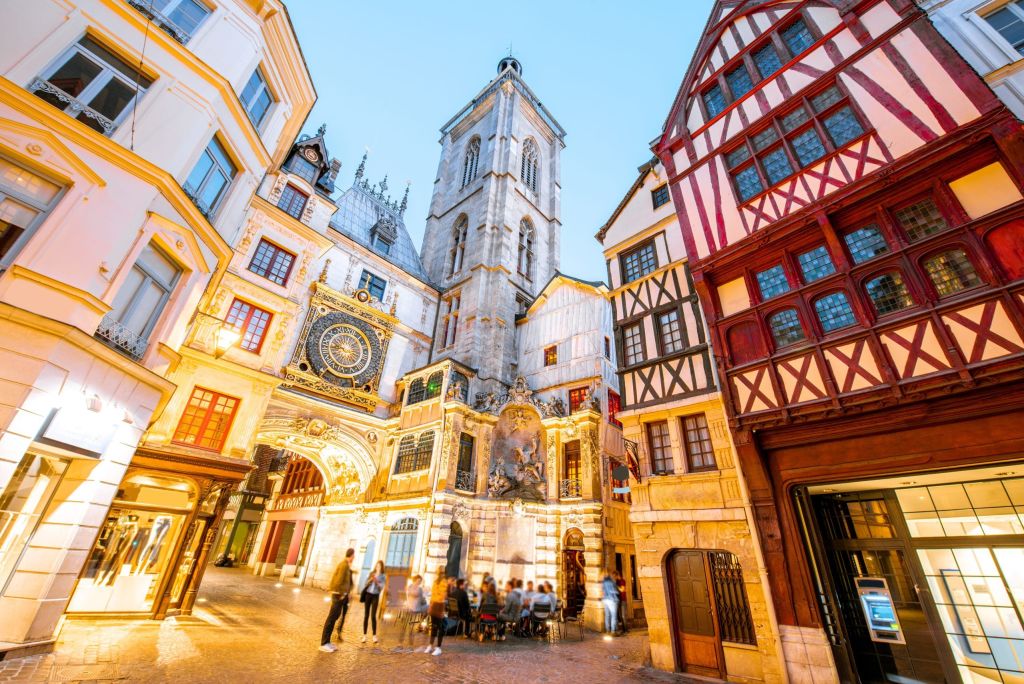 Night view of the old town in Rouen city, France