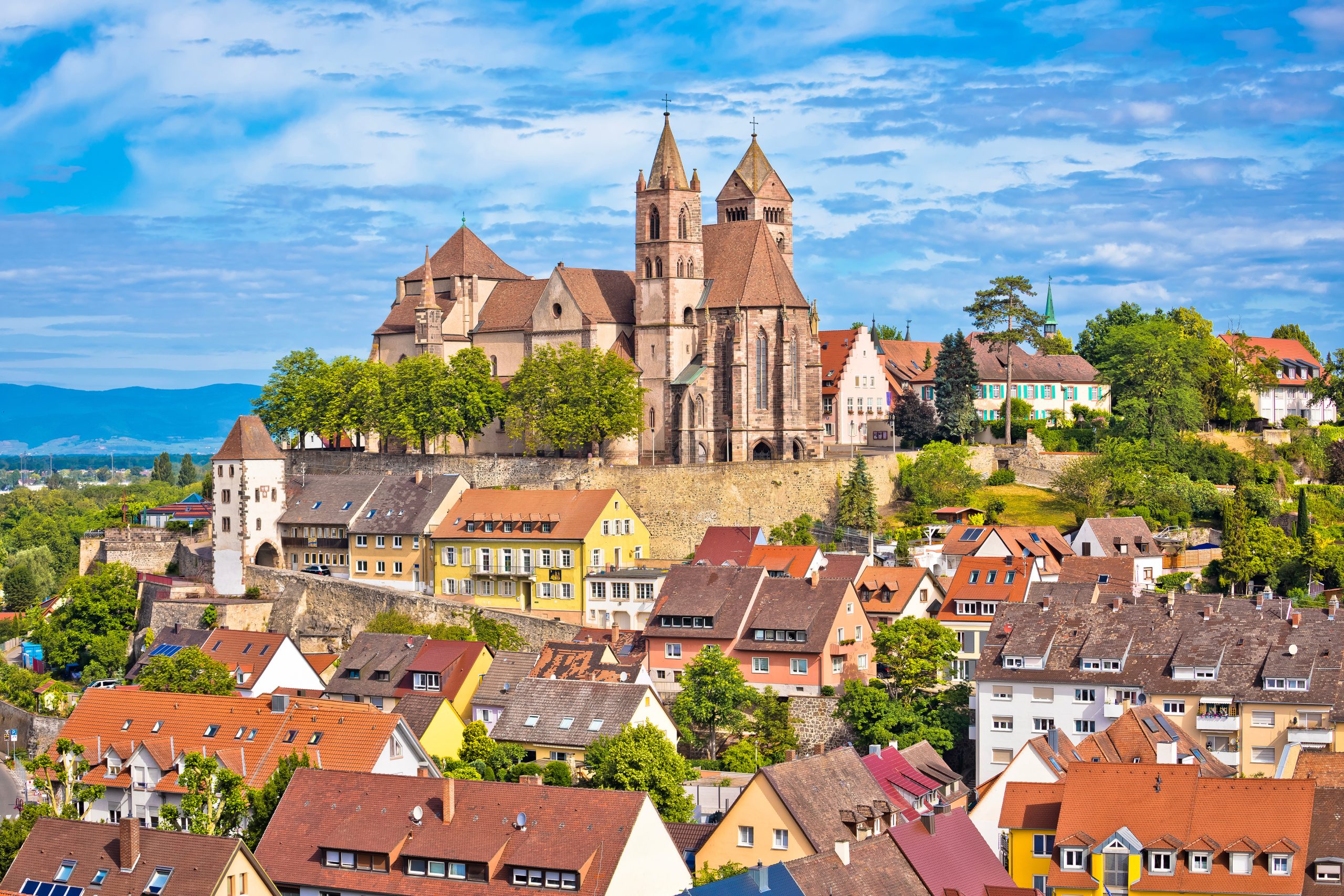 Historic town of Breisach cathedral and rooftops view