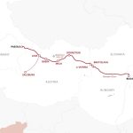 Map of the Danube River route from Passau through Linz, Vienna and Bratislava to Budapest.