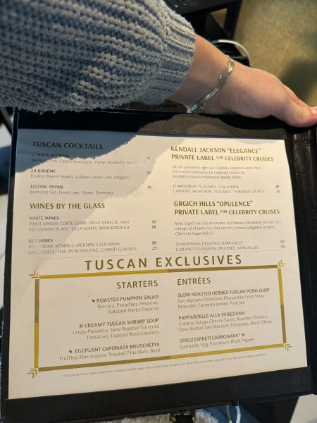 Celebrity Edge Tuscan Restaurant Menu