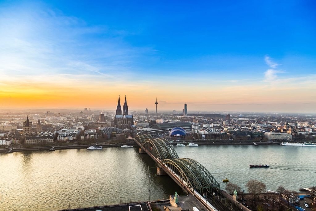 Aerial of cologne in sunset