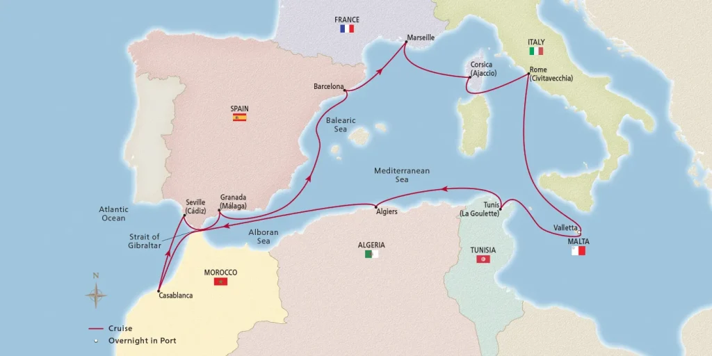 Viking Malta Morocco Mediterranean Map