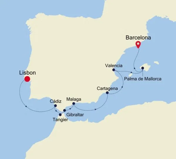 Lisbon to Barcelona Map