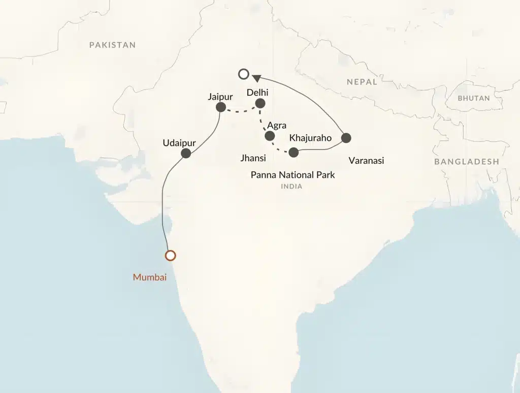 Itinerary map — Taj Mahal & The Treasures of India with A&K
