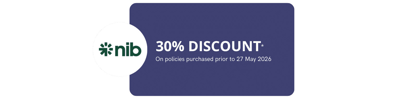 Promotional banner showing the nib logo with a 30% discount on policies purchased before 27 May 2026.