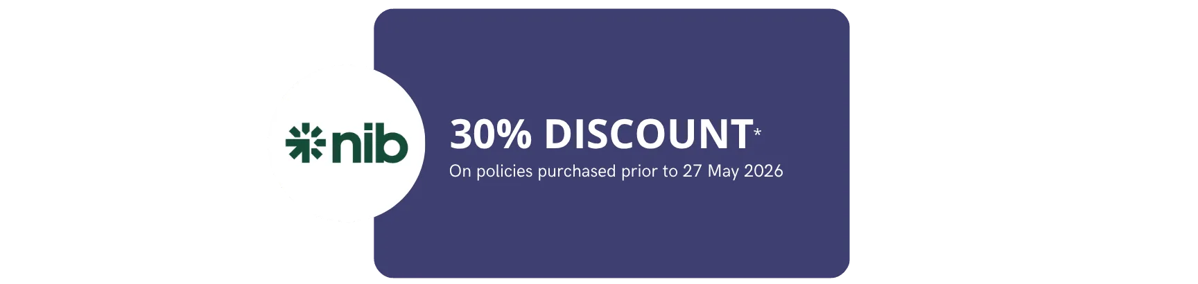 Promotional banner showing the nib logo with a 30% discount on policies purchased before 27 May 2026.