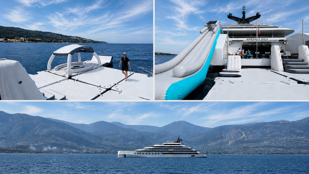 Marina and Inflatable slide of the back of the Emerald Kaia Superyacht