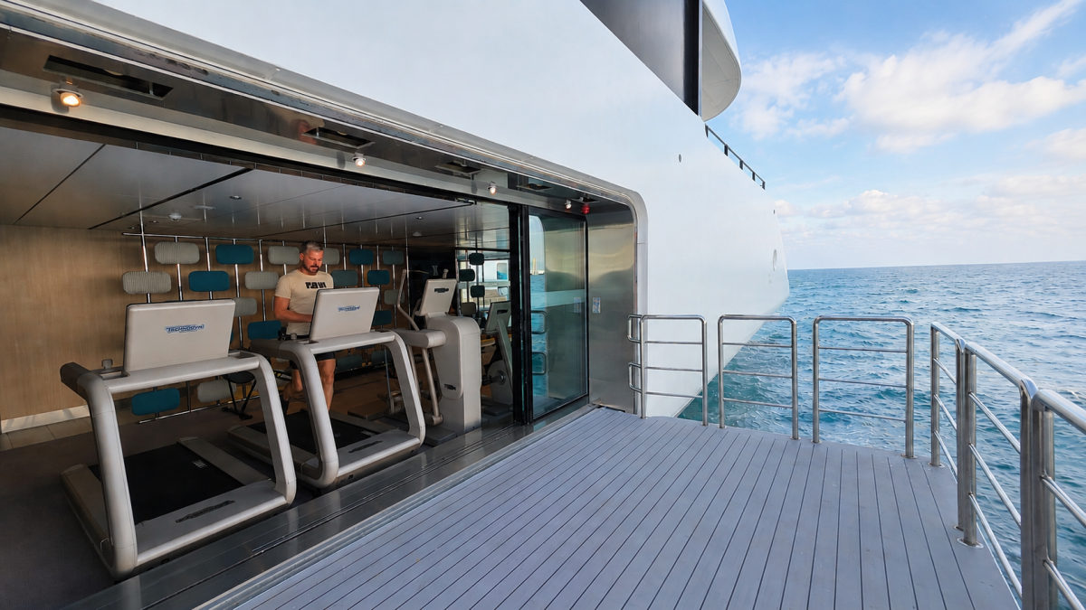 Outdoor water platform at the gym and wellness centre on Deck 2 of the Emerald Kaia