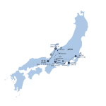 Japan map showing a travel itinerary with labeled cities and day counts along the route from Kyoto to Tokyo and northern Honshu islands, including Osaka, Nagoya, Kanazawa, and Mishima.