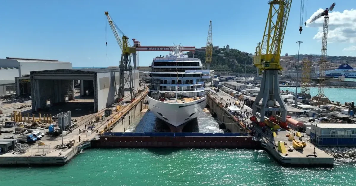 Viking Mira during her float-out ceremony