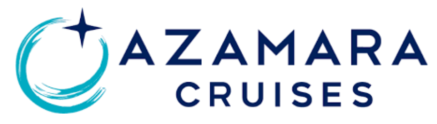Azamara Cruises logo: teal circular brush stroke with a star and dark blue 'AZAMARA CRUISES' text