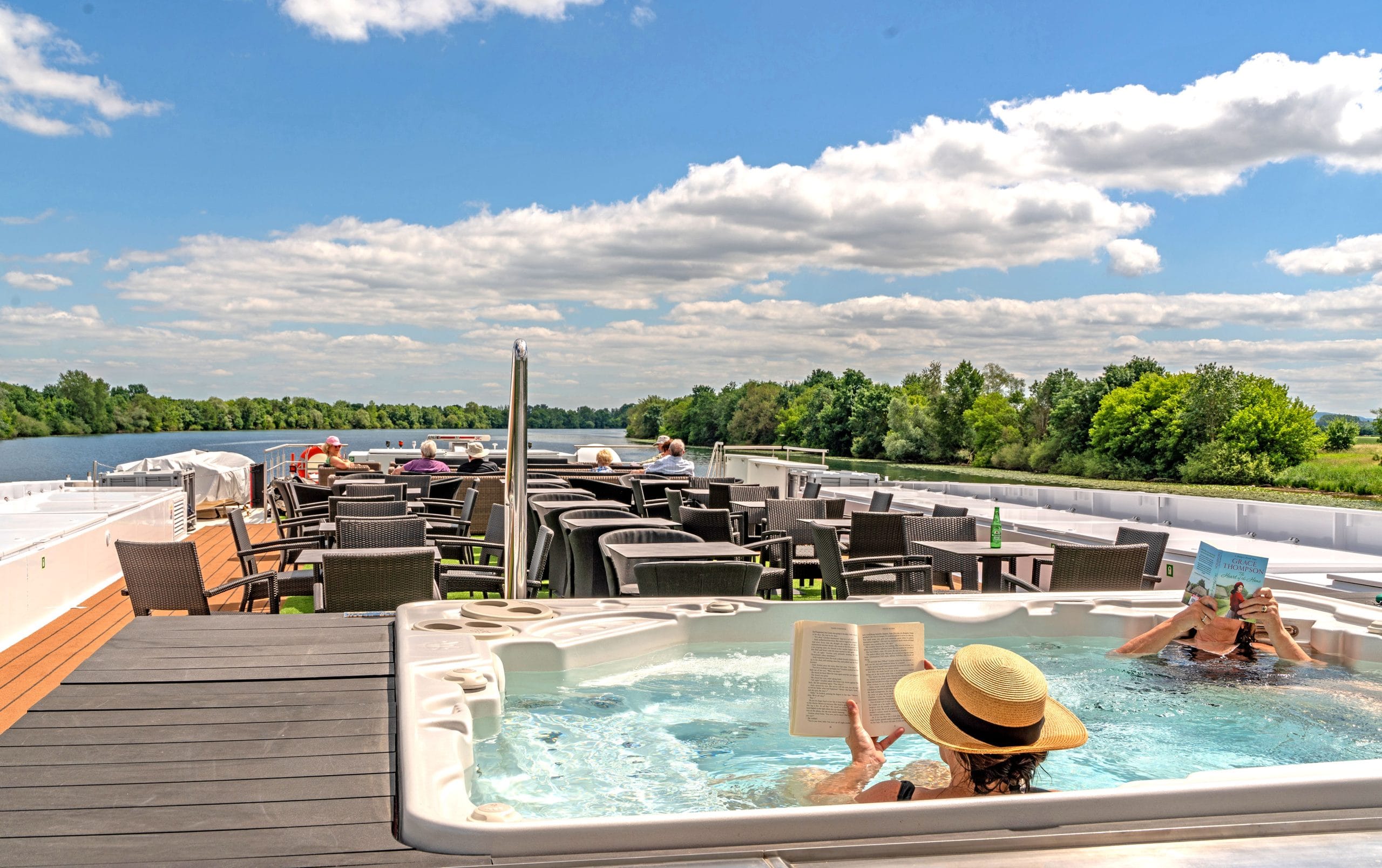 A lady in a pool enjoying Scenic River Cruises