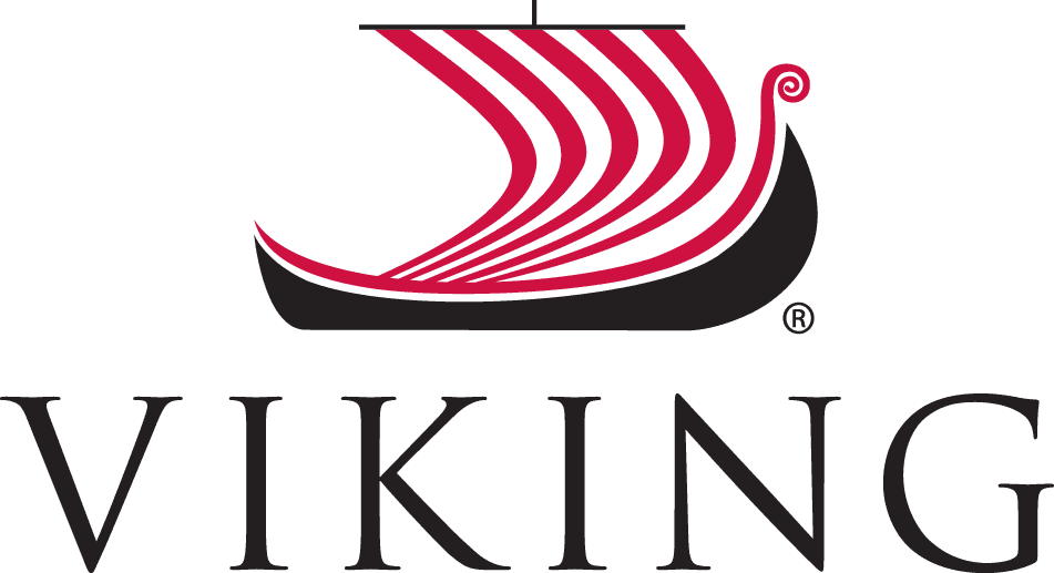 Viking brand logo: a stylized red ship above a black hull with the word VIKING in large serif letters.