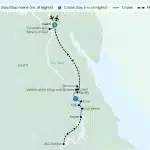 Route map of Egypt from Cairo through Luxor, Aswan and Abu Simbel along the Nile, with a 7-night cruise.