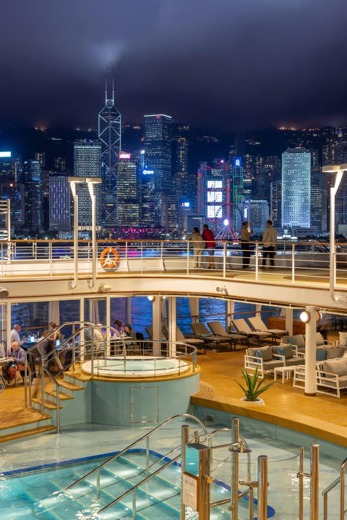 Silversea ship pool deck in Hong Kong